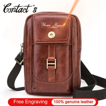 

Contact's Casual Men Shoulder Bags Genuine Leather Waist Packs Phone Pouch Bag Small Male Crossbody Bag Belt Pack High Quality