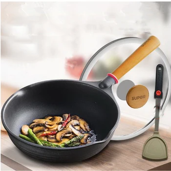 

230622/Cast iron with frying pan / 28cm non-stick no fume Induction Cooker / universal wok/Fine workmanship