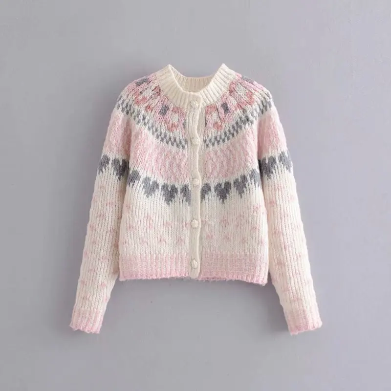 Bazaleas, винтажный геометрический свитер, Женский Ретро Цветочный кардиган с пуговицами, круглый вырез, свободный Рождественский свитер, Прямая поставка - Color: LD146 6110