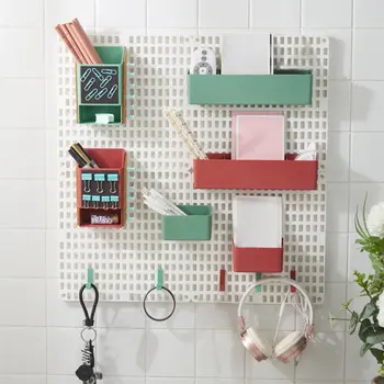 

Wall-mounted Non-perforated Hook Storage Rack Hole Board Shelf For Kitchen Bedroom Bathroom Pegboard Combination Storage Rack