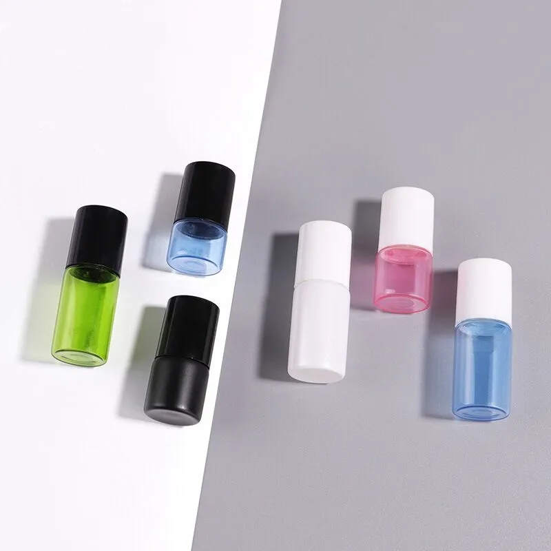 30pcs Black/White/Blue/Green/Pink 1/2/3ml Thick Glass Roll On Essential Oil Parfum Bottles Roller Ball Travel Use Necessaries 4