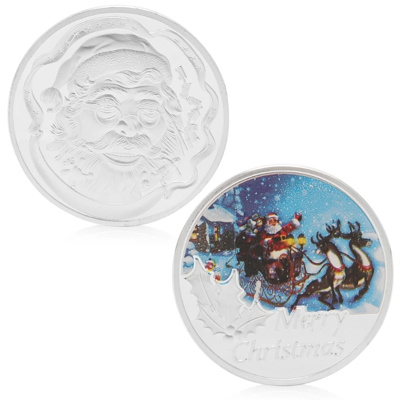 

Merry Christmas Santa Claus Silver Plated Commemorative Challenge Coin Token Art