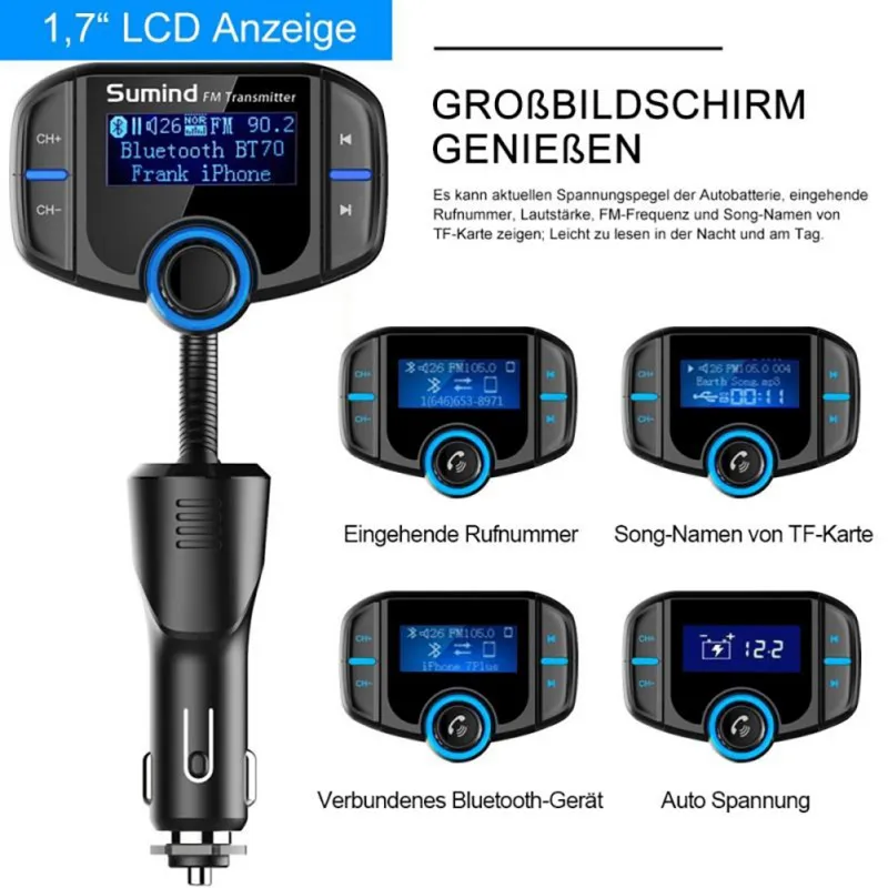Беспроводной Bluetooth fm-передатчик автомобильный стереорадиоприемник аудио MP3 плеер с tf-картой Quick QC3.0 и USB cargador громкой связи вызов 11