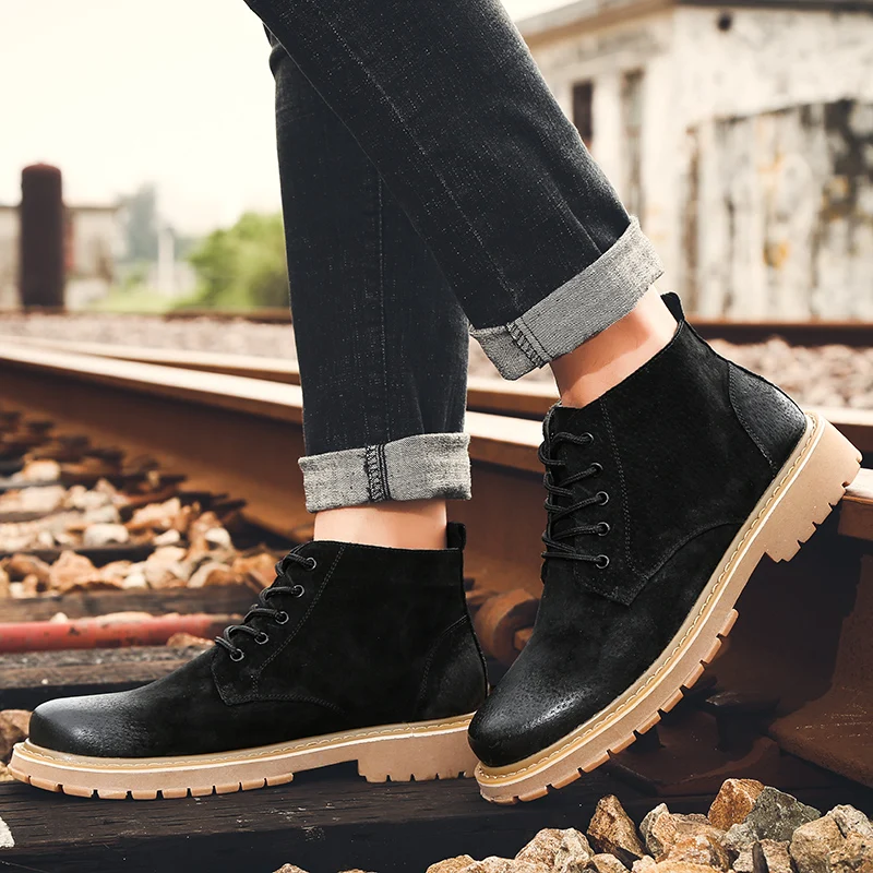 Дизайнерские мужские повседневные ботинки-дезерты в английском стиле; обувь из натуральной кожи; Демисезонные ботильоны на платформе; botines hombre zapatilla