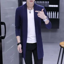 Новинка, весенне-осенний свитер, Одноцветный длинный мужской кардиган, повседневный мужской трикотажный свитер, Прямая поставка, KK3137