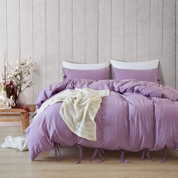 

Beddeing Set Queen Size Solid Color Dutvet Cover Sets Washed Lace Bed Linen Comforters Single Double King Quilt With Pillowcase