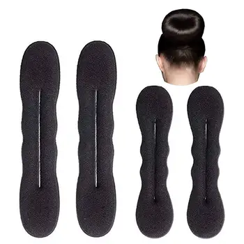 

ic Bun Maker (2 Small, 2 Large) Foam Sponge Bun Shaper Hair Accessories (Black)