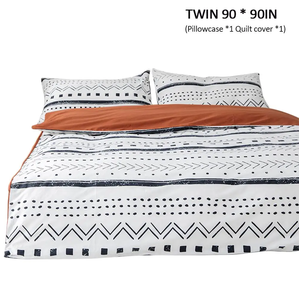 3pcs Geometric Pattern Bedding Comforter Cover With Corner Ties