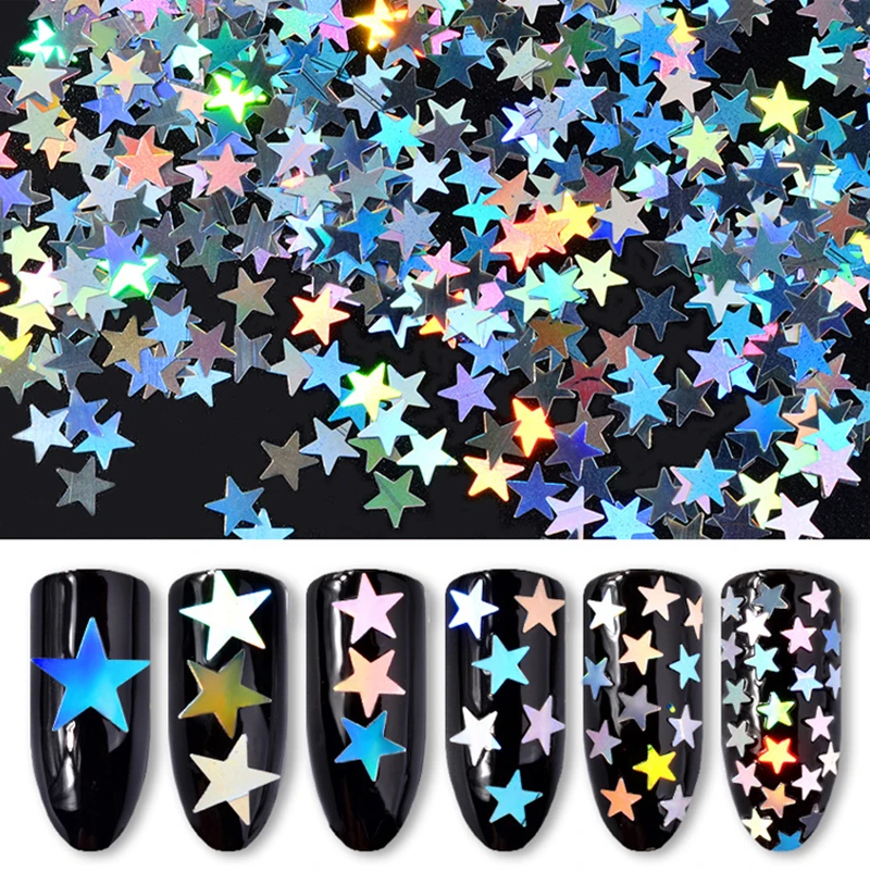 Ultrathin Glitter 3mm Laser Silver Star Nail Sequin Eo-Friendly PET Sequins for DIY Nail Art Manicure Decorations 8g