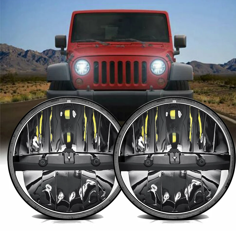 

Pair 7" Round LED Headlights High/Low Beam For Jeep Wrangler LJ CJ JK TJ JKU 97-2017 Unlimited head lights