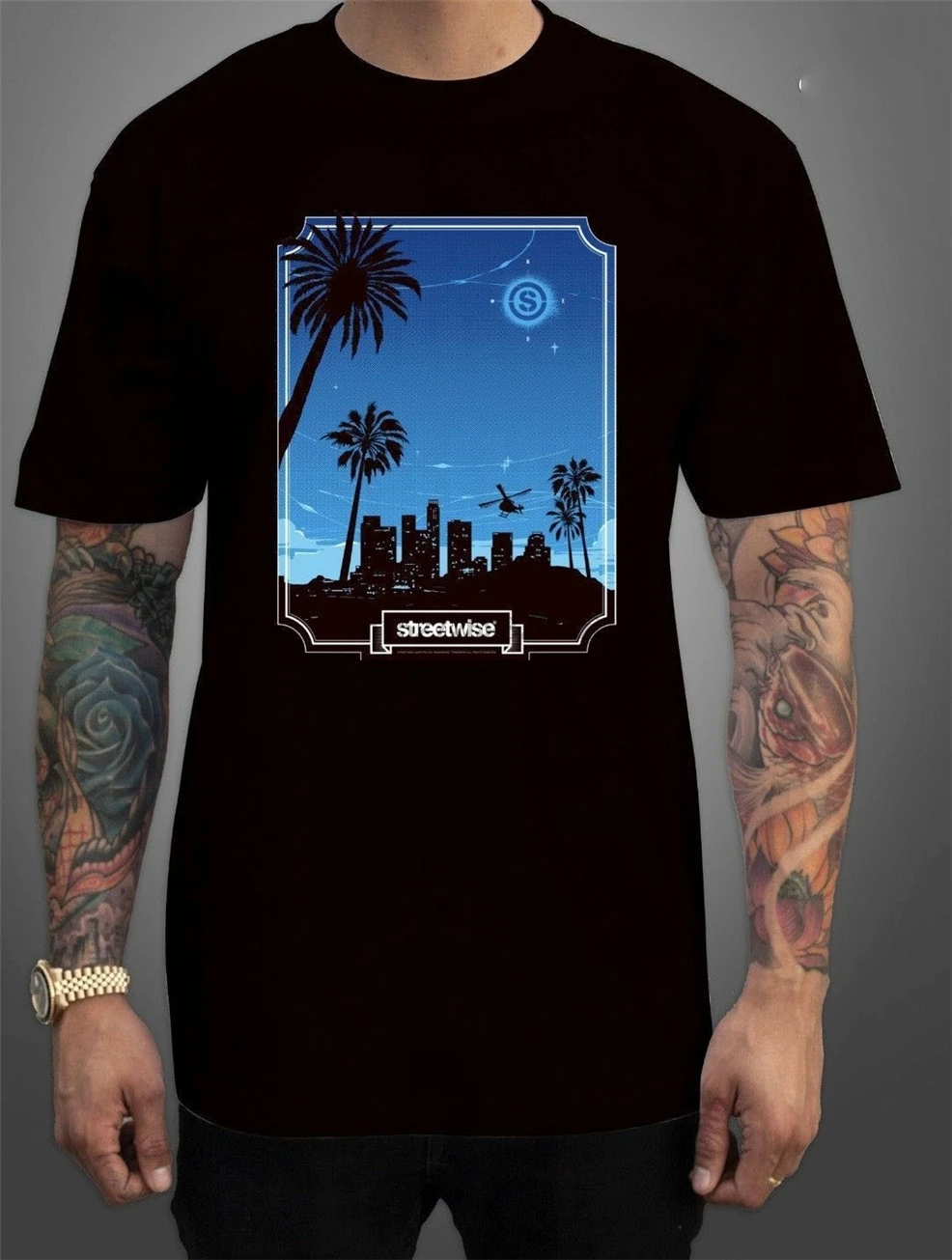 Streetwise Night Fall Graphic MenS T-Shirt Black Short Sleeve Present Casual Tee Shirt |