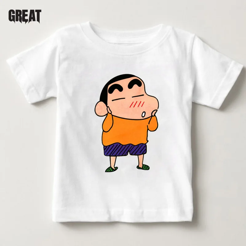 Детская футболка, милая одежда Crayon Shin-chan Детская футболка с японским Аниме футболки для девочек с героями мультфильмов Топ для мальчиков От 3 до 9 лет - Цвет: White T-shirt
