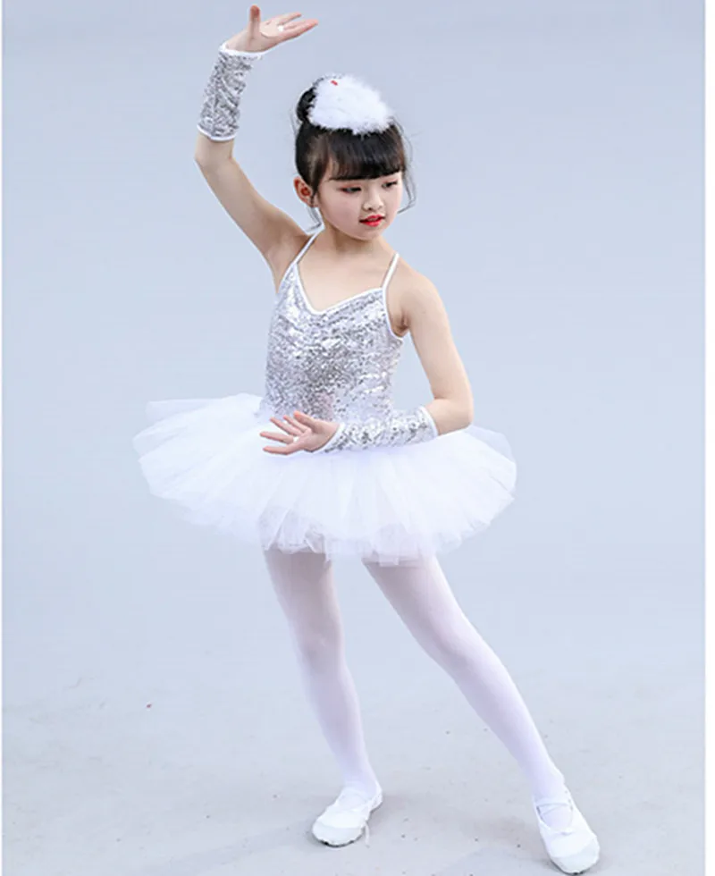 Girls Sequined Ballerina Shoes Dress Ballet Fairy Dance Costumes Tutu Dancewear 