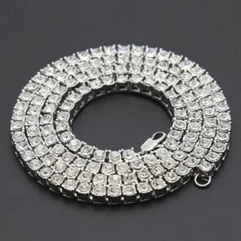 Silver Necklace Хип-хоп 5 мм мужское ожерелье s+ браслет 1 ряд Стразы колье Bling Кристалл теннисная цепочка на шею для мужчин ювелирные изделия - Окраска металла: Silver Necklace