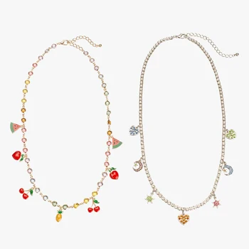 

2020 Bohemian Fruit Pendant Neckalce New Summer Moon Snowflake Pink Quartz Stone Statement Necklace Female Holidat Jewelry