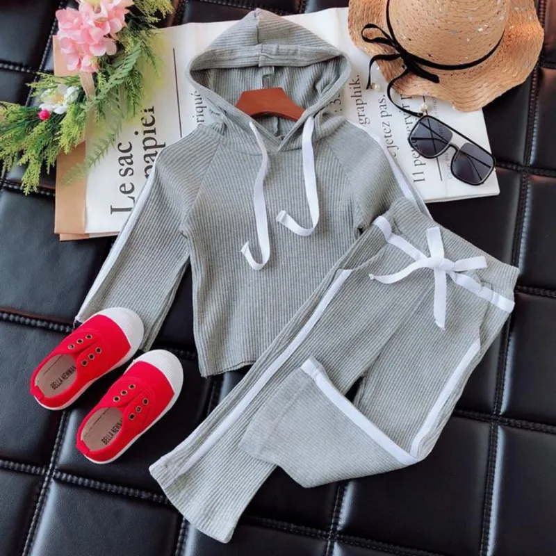 

New Autumn Baby Girl Long Sleeve Solid Print Hoodie Sweatshirt Tops+Pants Trouser Casual Costume Set