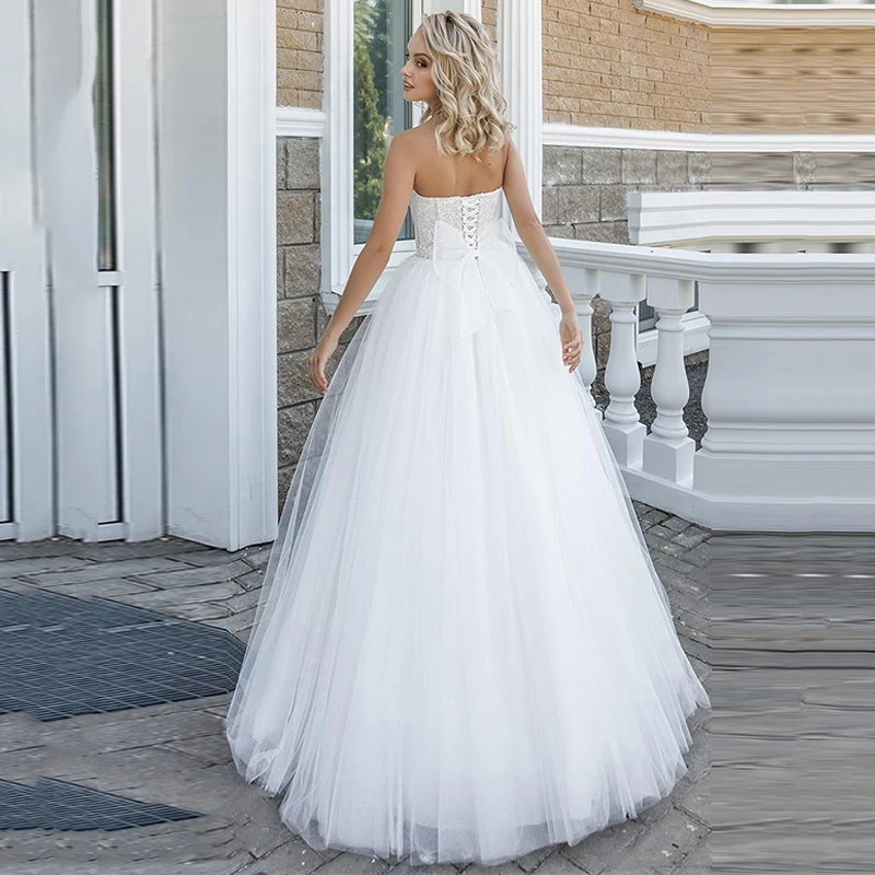 Eightree Аппликации бальное платье Тюль свадебное платье кружево вверх vestido de noiva атласное белое свадебное платье Свадебные платья с низким вырезом на спине