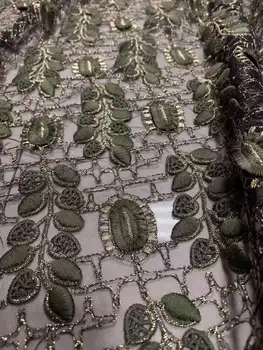 

New style gold thread embroidery fabric, beautiful embroidery French tulle mesh fabric, African lace fabric /Fashion Dress