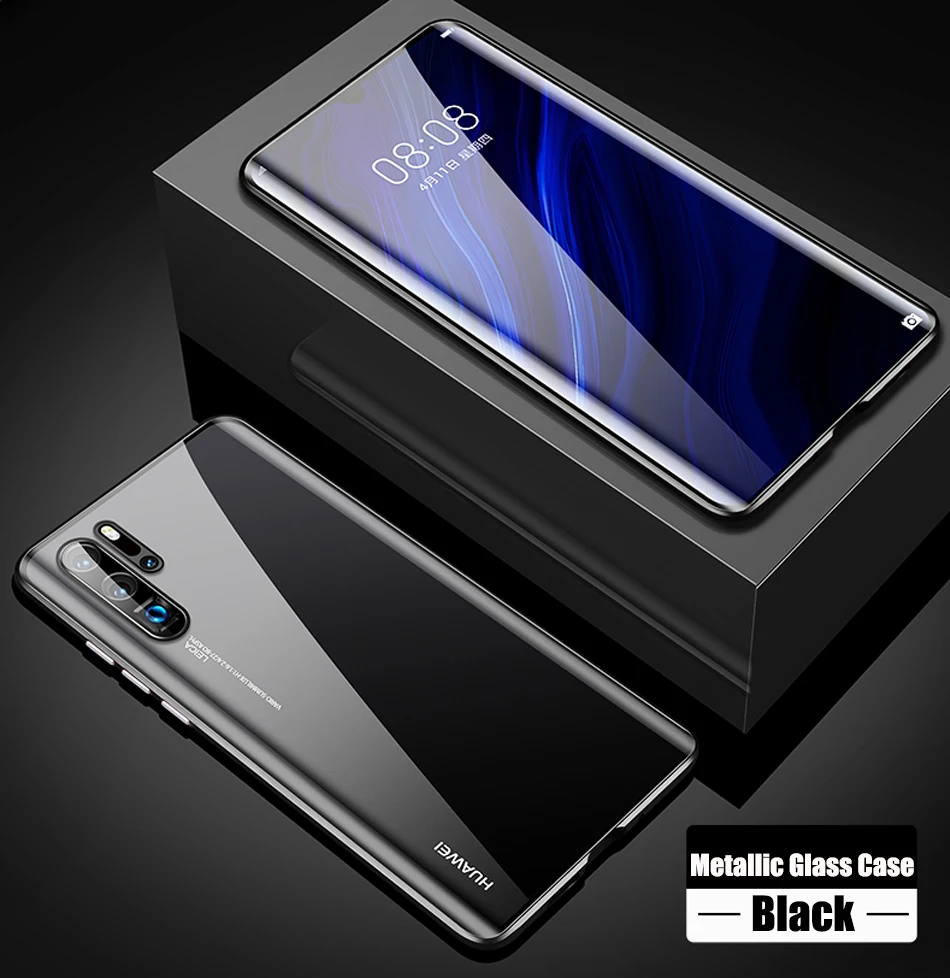 Магнитный абсорбционный металлический флип-чехол для телефона huawei P30 P30Pro P30Lite, двухстороннее закаленное стекло huawei P30 Pro Lite, сумка