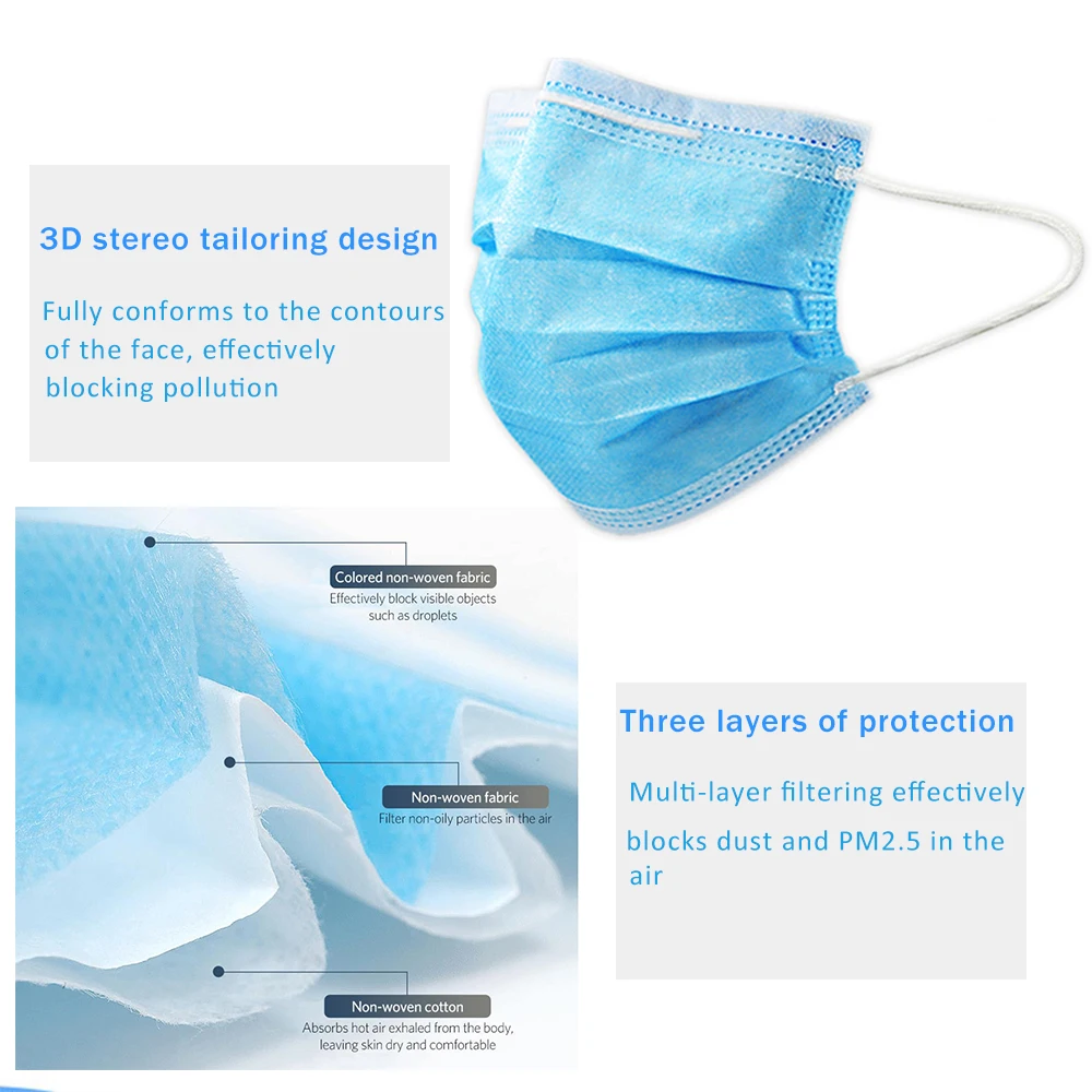 

1pcs Protection Unisex masque Disposable Non-Woven Masks Three-layer Filter Anti-dust Mouth Nose Coronavirus mouth face Masks