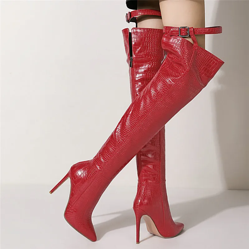 Sexy Ladies Winter Boots Pointed Toe Super High Heel 12 cm Thigh Over