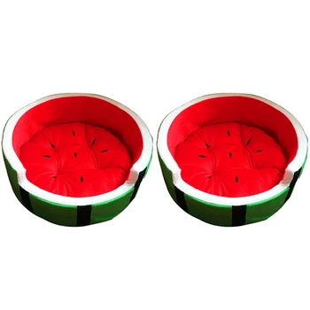 

2Pcs Cute Kennel House Warm Watermelon Modeling Dog Mattress Sofa Pet Cat Bed Dog Fruit Bed - S & L