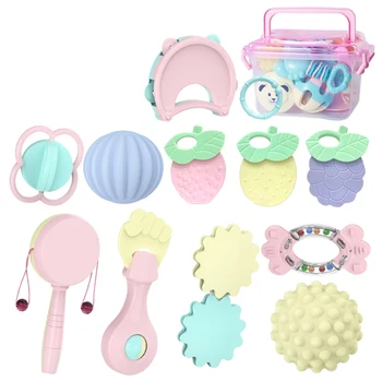 

11Pc Baby Rattles Teether Set Grasping Grab Toy Shaking Bell Boiled Disinfection Teether Rattle For 0-1 Year Old Baby Rattle Toy
