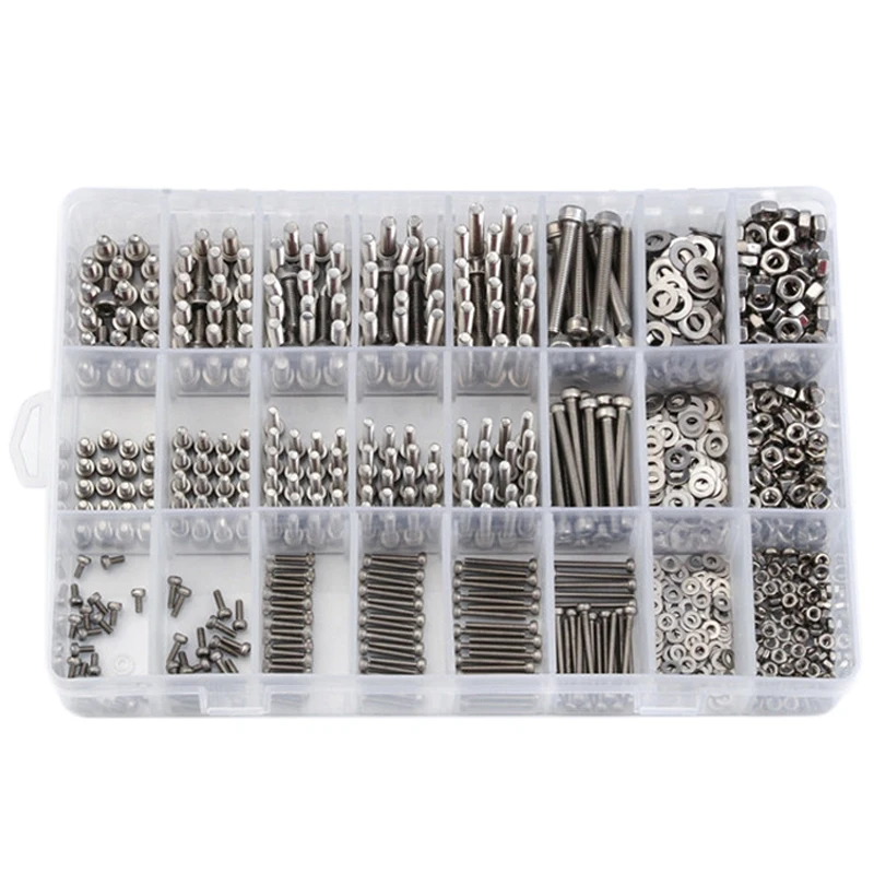 

HHO-1080PCS M2/M3/M4 Stainless Steel Hex Socket Bolt and Nuts Set Fastener Hardware Hexagon Socket Head Cap Screws Flat Washer w