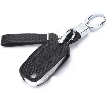 

Top Layer Leather Car Key Case For VW Golf 4 Polo Golf 7 Jetta Bora Polo Sagitar Tiguan Auto Key Bag Cover Protector