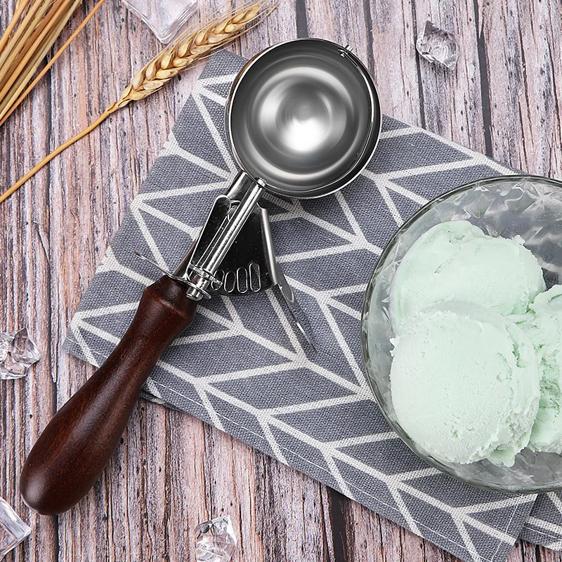 Ice Cream Scoop Redwood Stainless Steel Ice Cream Scoop Tool Cookie Scoop Icecream Spoon Kitchen Gadgets Sticks Potatoes Watermelon Fruit Padauk