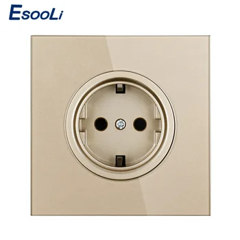 

EsooLi Gold Glass Charger Adapter Panel 16A EU Standard Wall Power Socket Wall Crystal Glass Panel Power Socket Power Outlet