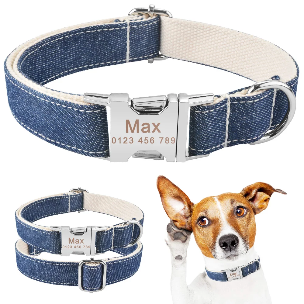 AiruiDog Dog Collar Adjustable Personalized Durable Nylon Free Engraved ID Name Boy Girl Collar Perro Chihuahua 