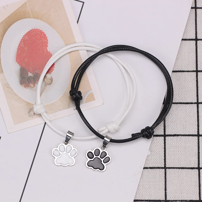 

DIY Fashion Bracelet Black And White Cute Minimalist Bear Claw Couple Lovers Boy And Girl Leather Jewelry Gift 2019 Dropshipping
