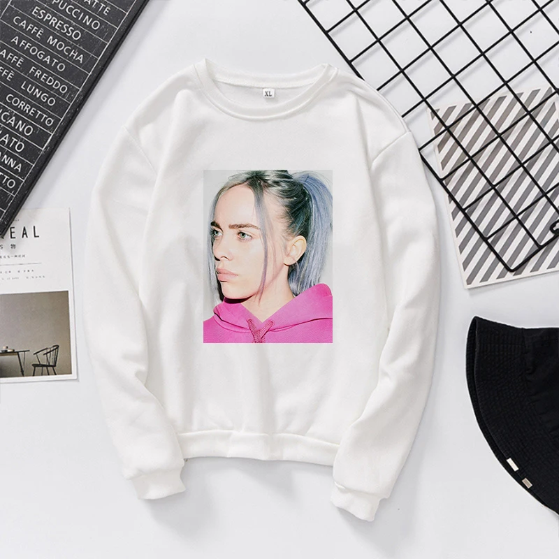 Billie Eilish толстовка с принтом kawaii Толстовка Полерон женская одежда Harajuku Повседневное Лидер продаж ТАТА толстовки KPOP кофты - Цвет: White