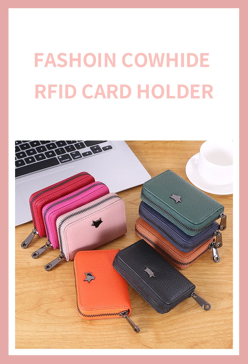 Держатель для Карт Rfid, защита от сканирования, Женский кошелек на молнии, натуральная кожа, чехол для карточек, чехол для визиток, новинка
