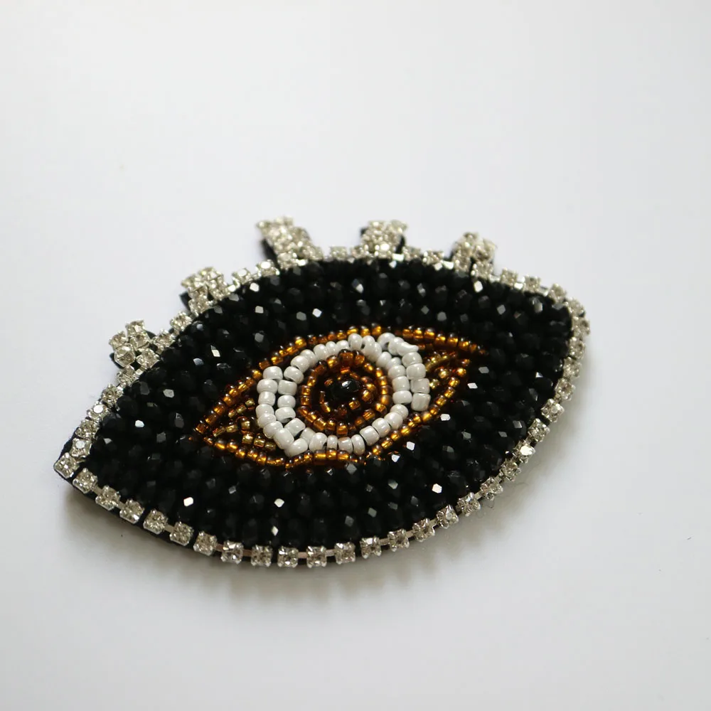 1pc beaded embroidered eye Patches for Clothing sew on rhinestonen eyes parches Appliques Decoration Badge parche