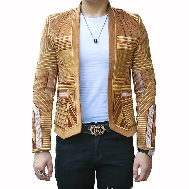 Designer Mens Blazer Jacket Men Stage Party Hight Quality Corduroy Embroidery Suit Slim Fit | Мужская одежда