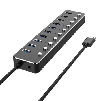 

10 Ports USB 3.0 Hub Aluminum Fast Charging USB Splitter with Power Adapter