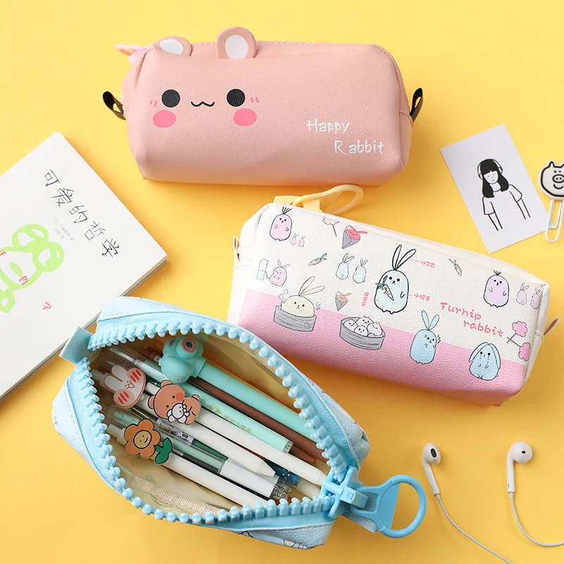 

Big Zipper Pencil Case Cartoon Large Capacity PU Canvas School Pencil Bag Pen Storage Case School Supplies Stationery Estuches