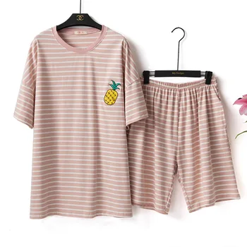 

2020 New Pajamas Loose One Size Short Sleeve Shorts Summer Pajamas Slumber-suit Female Personality Home Service Pizhaya Women