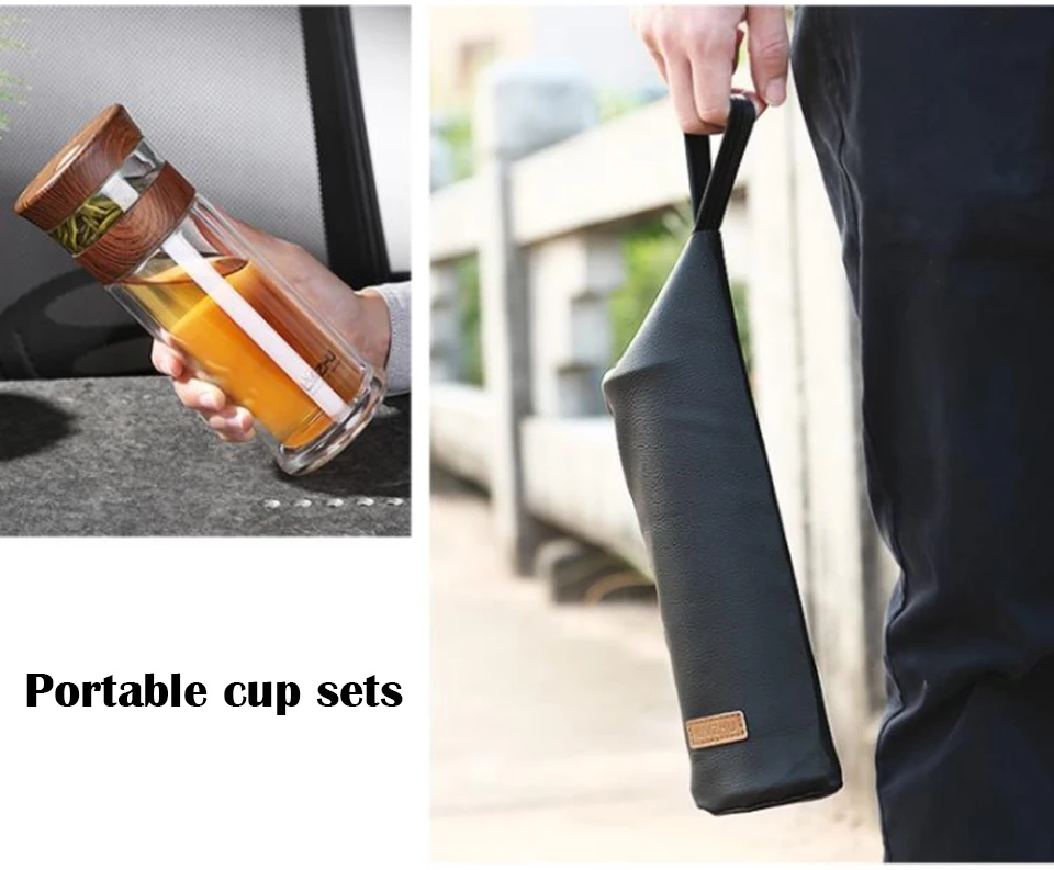 Drinking Pot Portable Tea Separation Cups Double-layer Car Cup Creative High Temperature Glass Water Bottle To Send Cup Sets