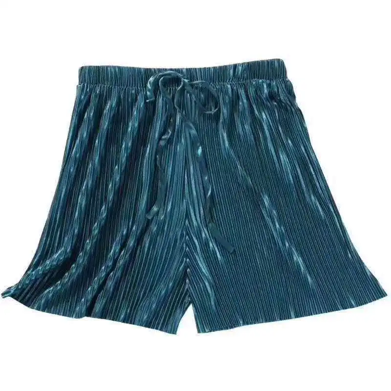 Summer women's ice silk pleated chiffon wide-leg shorts Casual Elastic High Waist Shorts Boho Beach Trousers girls Short