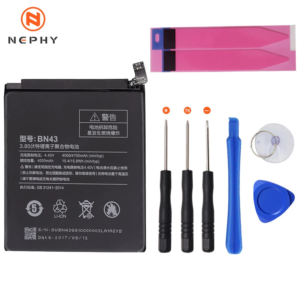 

New Nephy Original Battery BN43 For Xiaomi Redmi Note 4X 4 Snapdragon 625 4100mAh Mobile Phone Accumulator Free Tools In Stock