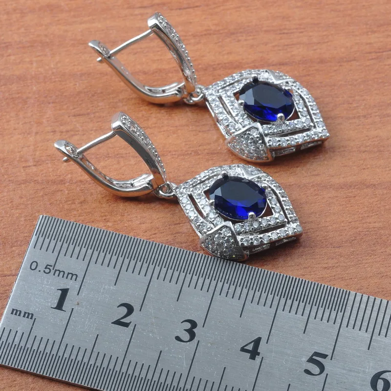 Рождественский подарок потрясающий синий кристалл 925 серебряные ювелирные наборы для женщин Свадебные CZ серьги ожерелье набор кольца браслет JS0606