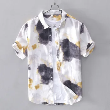 

2020 Men Camouflage Printed Flax Short-sleeved Shirt Youth Casual Breathable Torrid Zone Style Printed Shirt