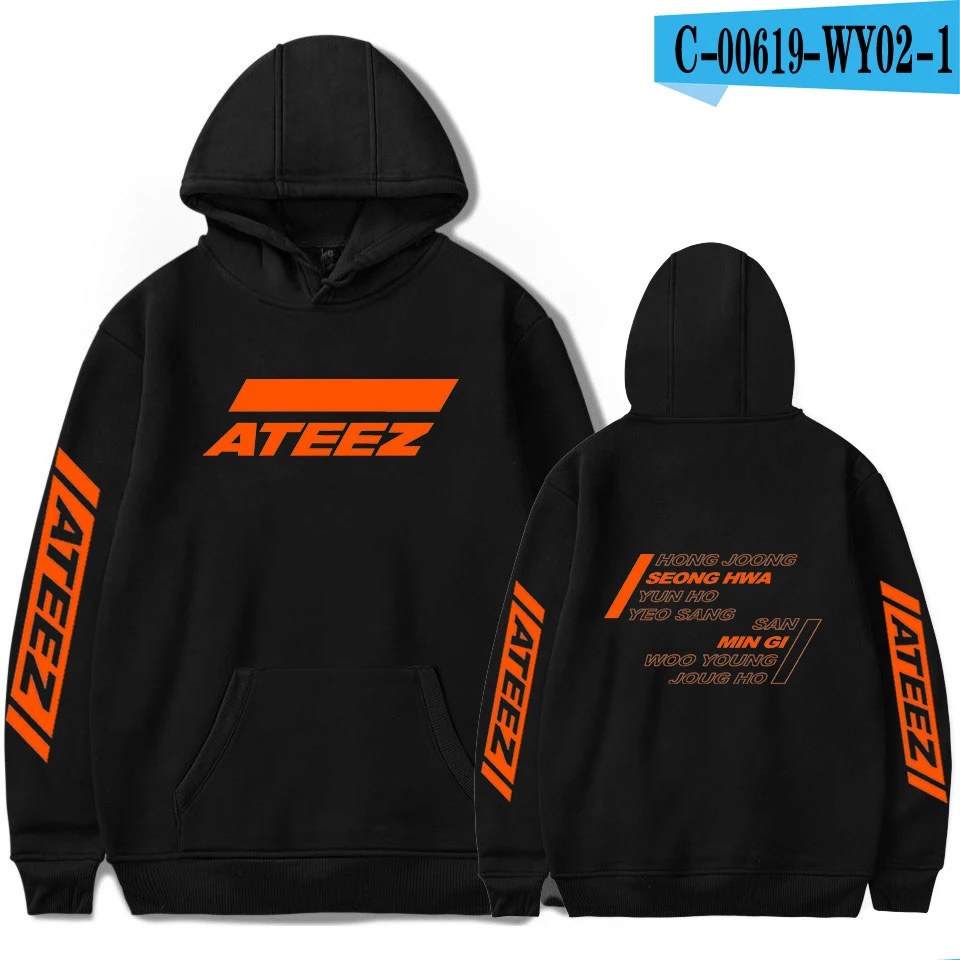 ATEEZ с капюшоном, женская и Мужская популярная одежда, толстовка ATEEZ Harajuku, повседневная, горячая распродажа, толстовка с капюшоном, большие размеры - Цвет: black