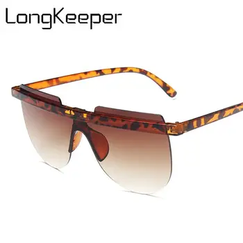

LongKeeper Flat Top Oversized Sunglasses Women Luxury Fashion Round Rimless Sun Glasses Female Vintage Leopard Shades UV400