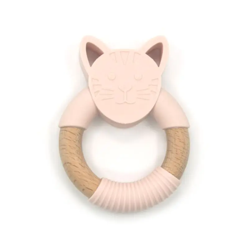 Cream pink Детские Прорезыватели для младенцев аксессуары для кормления мультфильм в форме кота силиконовый деревянный кольцо Дети Новорожденные жевательные игрушки - Цвет: Cream pink