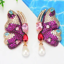 GODKI новые винтажные серьги в виде бабочек Роскошные богемные висячие серьги с имитацией жемчуга для женщин Свадебные модные украшения