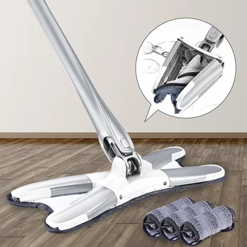 

X-type Microfiber floor mop with 1/3/5pcs Mop Cloth replace Hand-free Wash Flat Mop Manual Extrusion Household Cleaning Tools